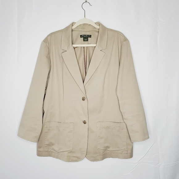 Eddie Bauer Cotton Twill Blazer Size 20 Khaki Button Front Jacket Pockets Preppy - Picture 14 of 15